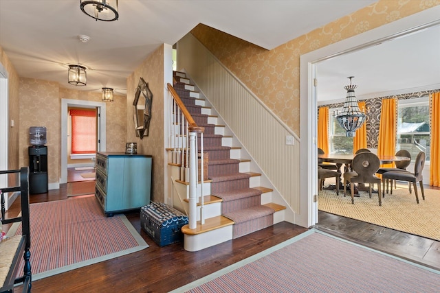 444 Tin Shanty Rd, Shrewsbury, VT 05738 - foyer entrance with stairs, wallpapered walls, and wood-type flooring