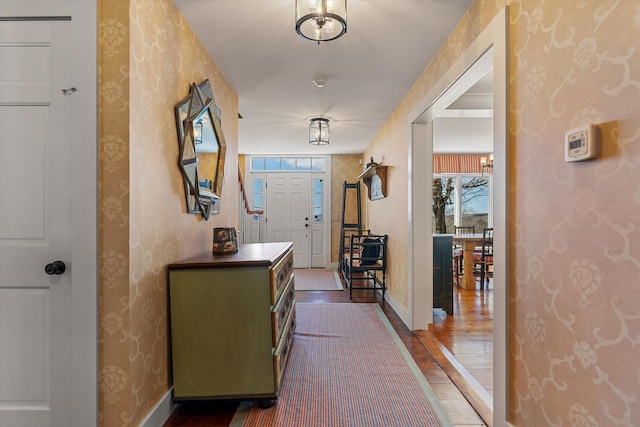 444 Tin Shanty Rd, Shrewsbury, VT 05738 - hall featuring wallpapered walls, baseboards, and a healthy amount of sunlight