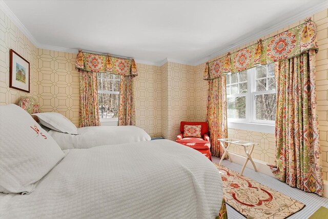 444 Tin Shanty Rd, Shrewsbury, VT 05738 - bedroom featuring wallpapered walls and crown molding