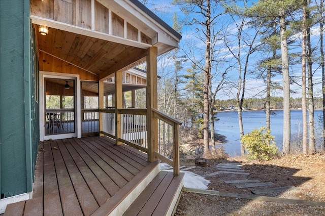 wooden deck with a water view