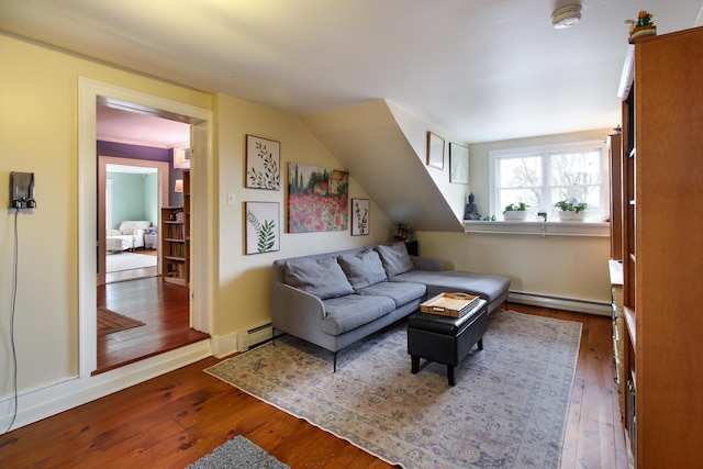 14 Adams Landing Rd, Grand Isle, VT 05458 - living area with hardwood / wood-style flooring, baseboards, a baseboard heating unit, and baseboard heating