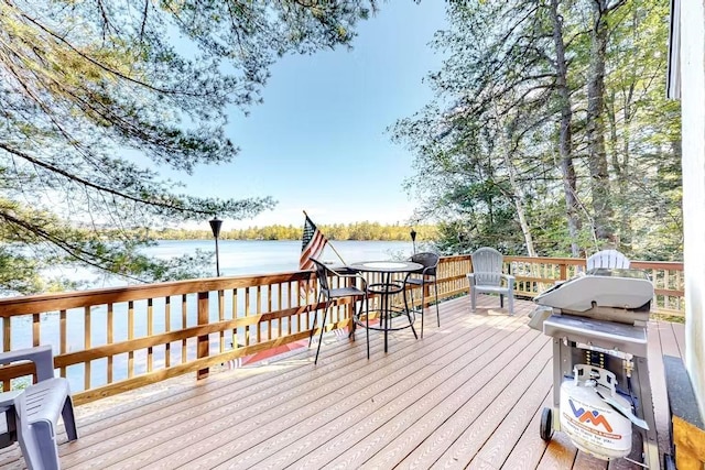 18 Crow Ln, Conway, NH 03818 - wooden terrace featuring a water view and outdoor dining space