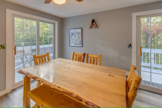 dining room with ceiling fan