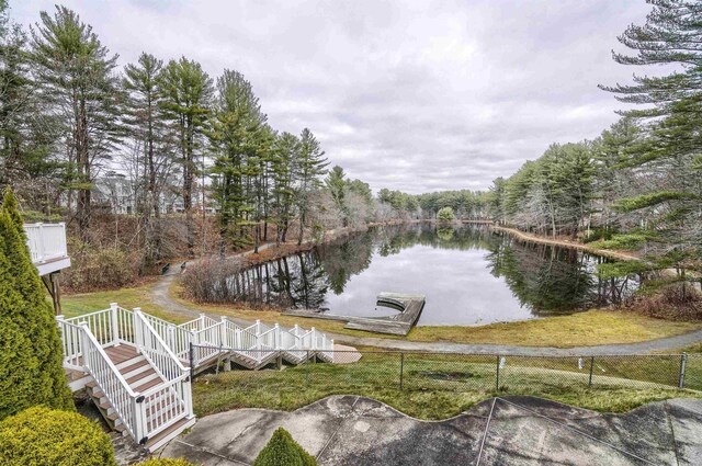 114 Winterwood Dr Unit 114, Londonderry, NH 03053 - dock area with a water view and fence