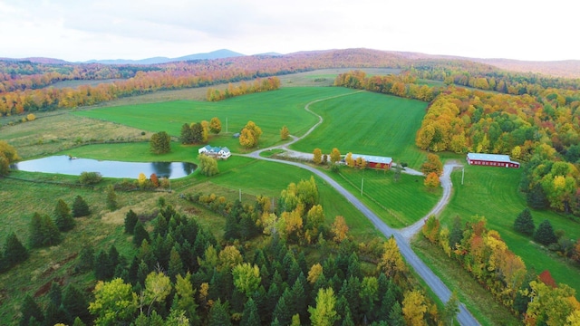849 Mount Bess Rd, Charleston, VT 05872 - birds eye view of property featuring a water and mountain view and a rural view
