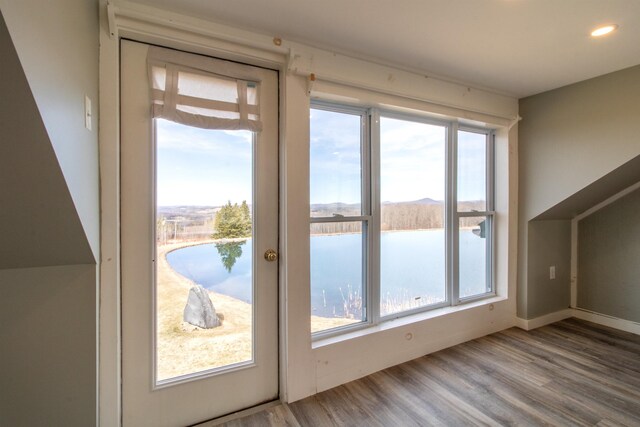 849 Mount Bess Rd, Charleston, VT 05872 - doorway with baseboards, recessed lighting, and wood finished floors