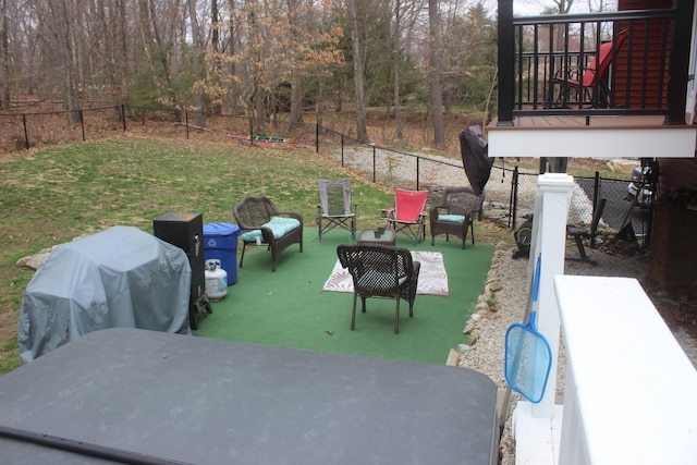 view of patio / terrace featuring outdoor lounge area and a fenced backyard