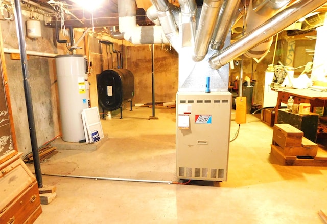 unfinished below grade area featuring heating fuel and gas water heater