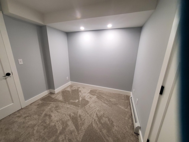 1761 US Route 2, East Montpelier, VT 05651 - finished below grade area with recessed lighting, carpet flooring, a baseboard radiator, and baseboards