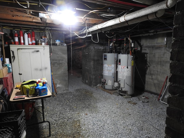 unfinished basement featuring water heater