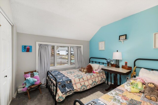 117A Chases Grove Rd, Derry, NH 03038 - carpeted bedroom featuring a baseboard radiator, a closet, and lofted ceiling