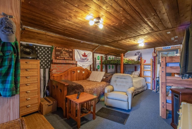 195 Curtis Rd, Morgan, VT 05853 - bedroom featuring wood ceiling and carpet flooring