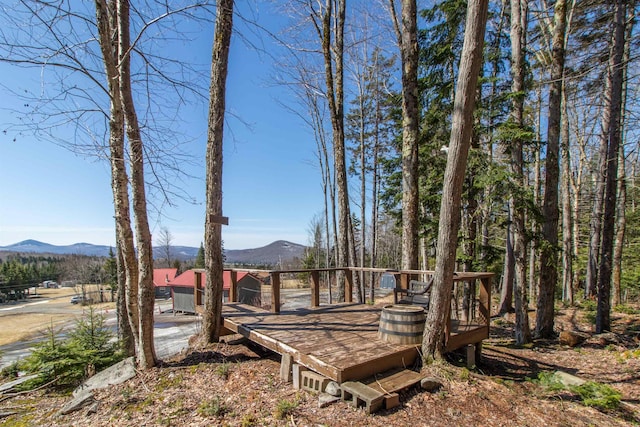 195 Curtis Rd, Morgan, VT 05853 - view of yard featuring a deck with mountain view