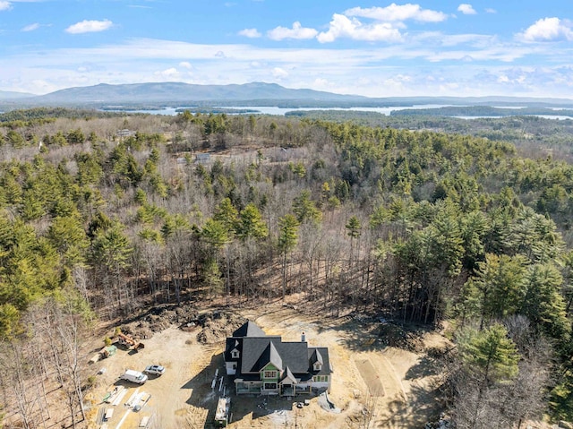 drone / aerial view with a view of trees and a mountain view