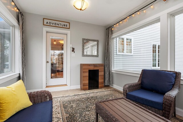 living area with baseboards