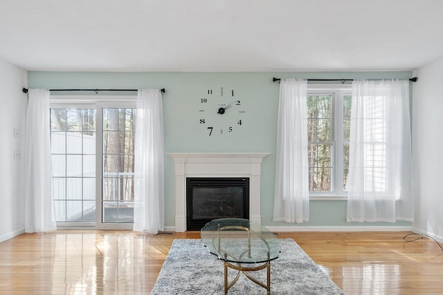 68 Barrington Ave, Nashua, NH 03062 - living area with baseboards, wood finished floors, and a fireplace with flush hearth