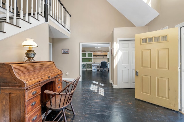 23 Bear Hill Rd, Windham, NH 03087 - home office with a towering ceiling and hardwood / wood-style flooring