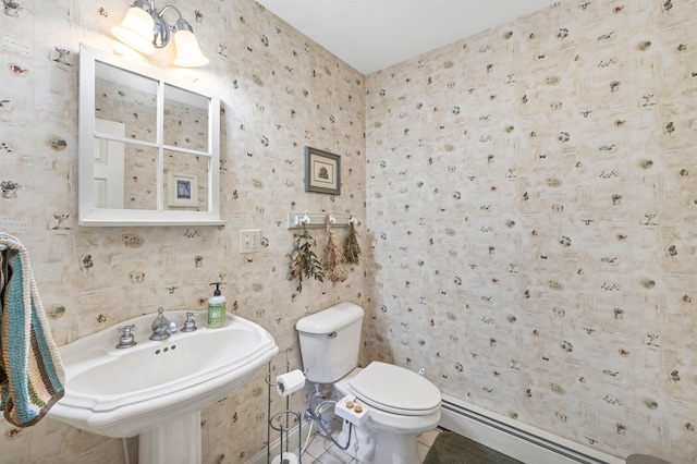 23 Bear Hill Rd, Windham, NH 03087 - bathroom featuring wallpapered walls and a baseboard radiator