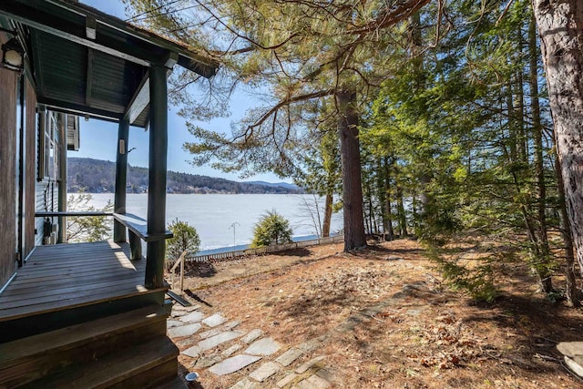 view of yard with a water view