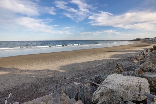 view of water feature featuring a beach view