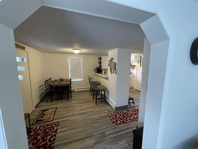 interior space featuring dark wood-type flooring and a baseboard radiator