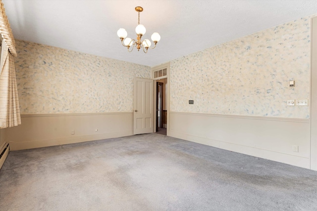 33 Bunker Hill Rd, Auburn, NH 03032 - carpeted empty room with wallpapered walls, a chandelier, and wainscoting
