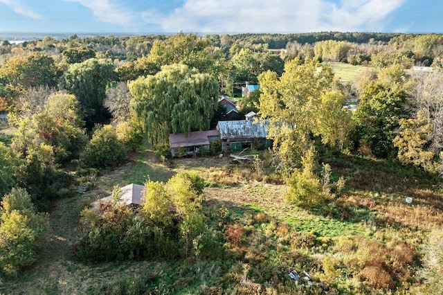 aerial view featuring a forest view