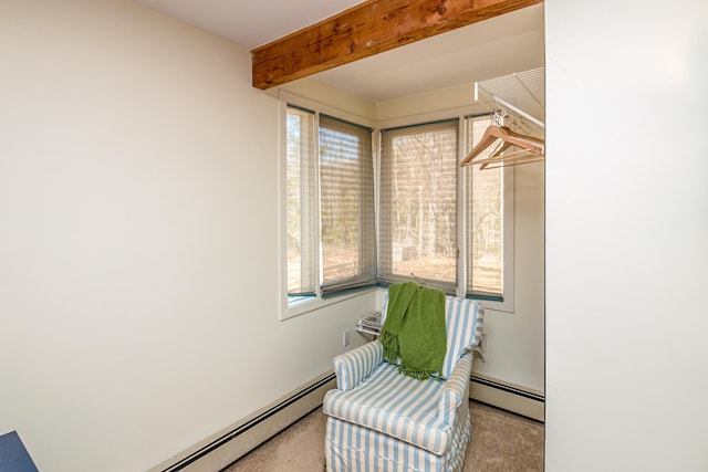 34 Ridge Rd, Jackson, NH 03846 - living area featuring a baseboard radiator and beamed ceiling