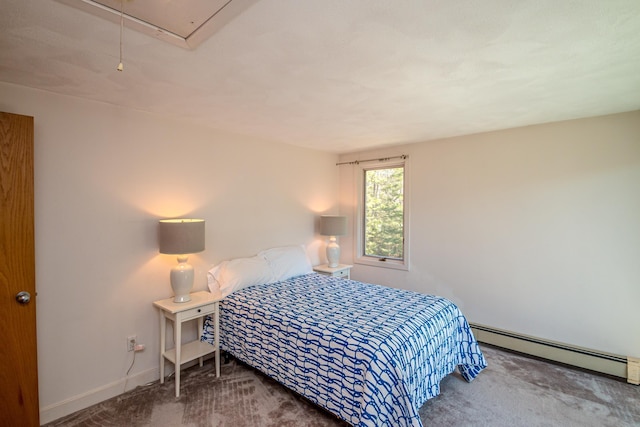 34 Ridge Rd, Jackson, NH 03846 - bedroom with a baseboard heating unit, carpet floors, attic access, and baseboards