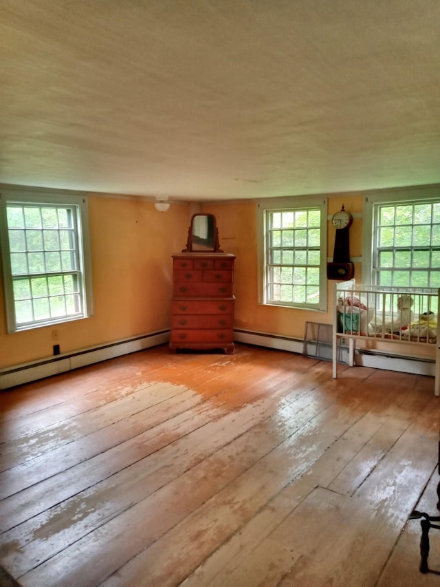 113 Conversevillle Rd, Rindge, NH 03461 - unfurnished living room featuring a baseboard radiator, wood-type flooring, and plenty of natural light
