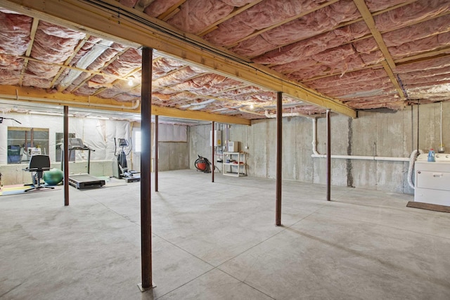 unfinished below grade area with washer / dryer
