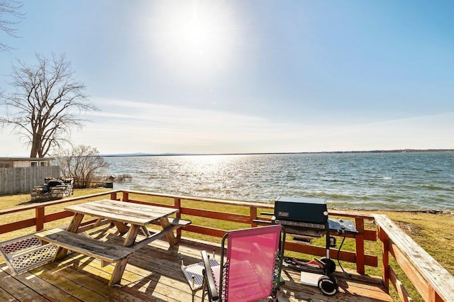 wooden terrace with a water view
