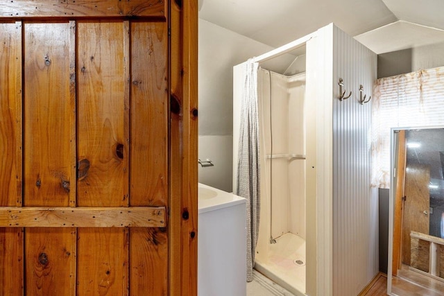 bathroom with a stall shower