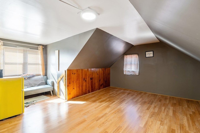 bonus room featuring vaulted ceiling, wood finished floors, and plenty of natural light