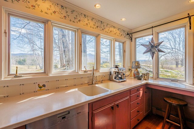 3360 Dorset W Rd, Dorset, VT 05251 - kitchen featuring a wealth of natural light, stainless steel dishwasher, light countertops, and a sink