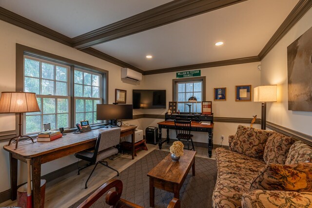 3360 Dorset W Rd, Dorset, VT 05251 - home office featuring crown molding, recessed lighting, and a wall mounted air conditioner