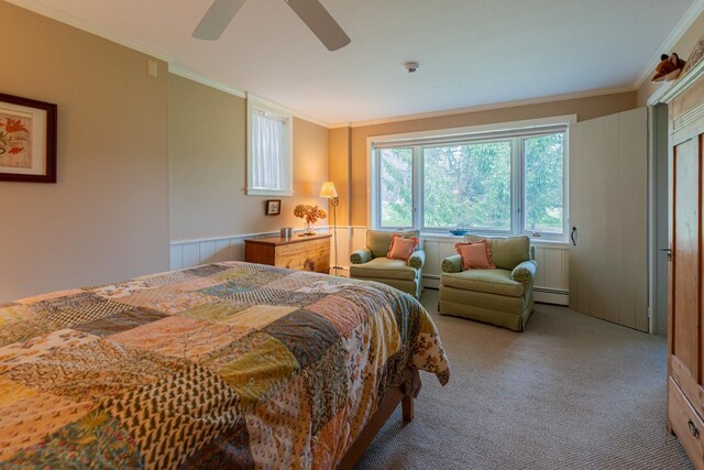 3360 Dorset W Rd, Dorset, VT 05251 - carpeted bedroom with a ceiling fan, ornamental molding, and a baseboard radiator