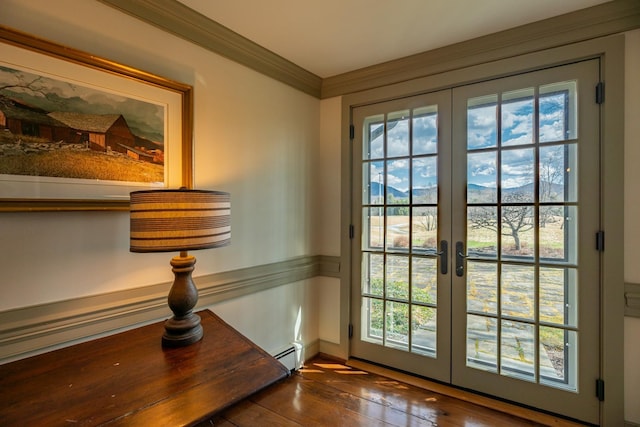 3360 Dorset W Rd, Dorset, VT 05251 - doorway featuring hardwood / wood-style floors, plenty of natural light, french doors, and ornamental molding
