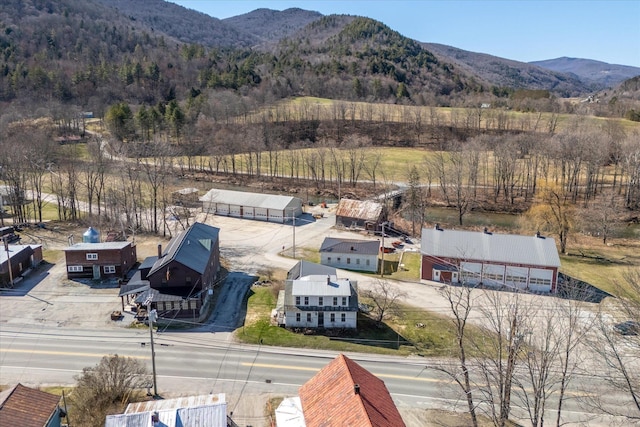 drone / aerial view featuring a mountain view