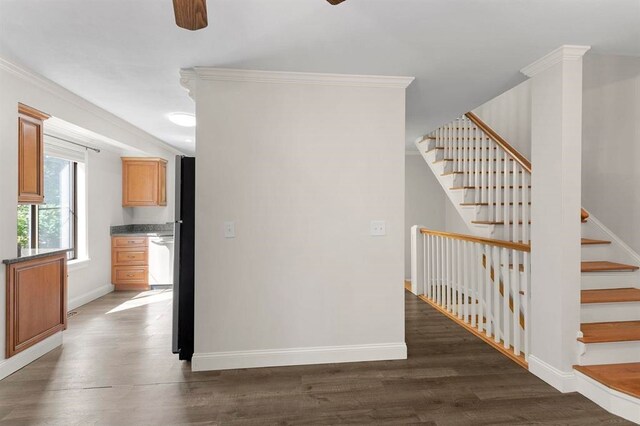 1 Dunvegan Woods Dr, Hampton, NH 03842 - interior space with a ceiling fan, baseboards, ornamental molding, and wood finished floors