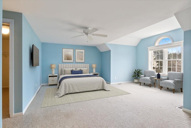 23 Hampton Mdws, Hampton, NH 03842 - bedroom with vaulted ceiling, carpet flooring, baseboards, and ceiling fan