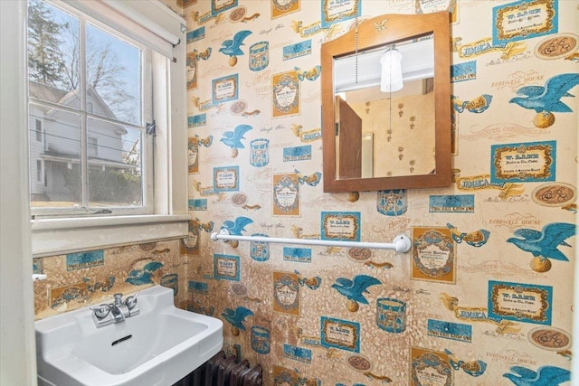 bathroom featuring a sink and tasteful backsplash