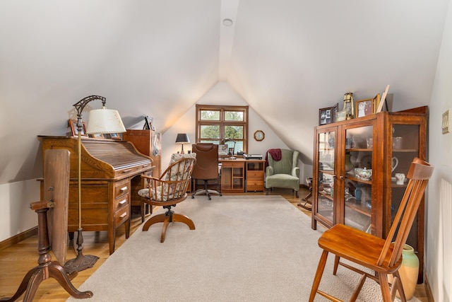 home office with vaulted ceiling