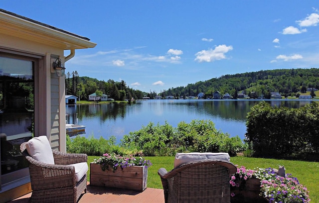 water view featuring a forest view
