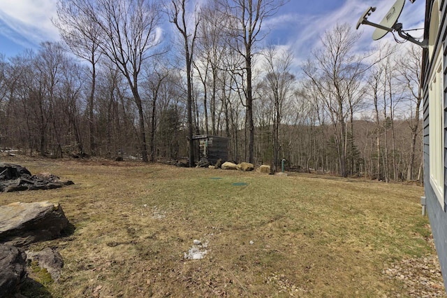 view of yard with a wooded view