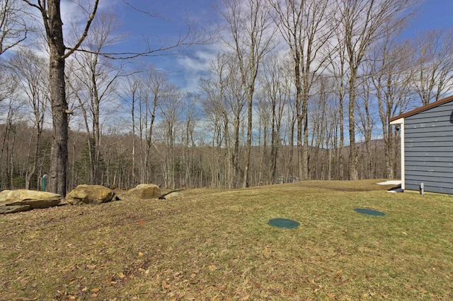 view of yard with a wooded view