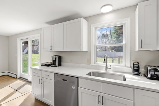 kitchen featuring white cabinets, dishwasher, and a healthy amount of sunlight