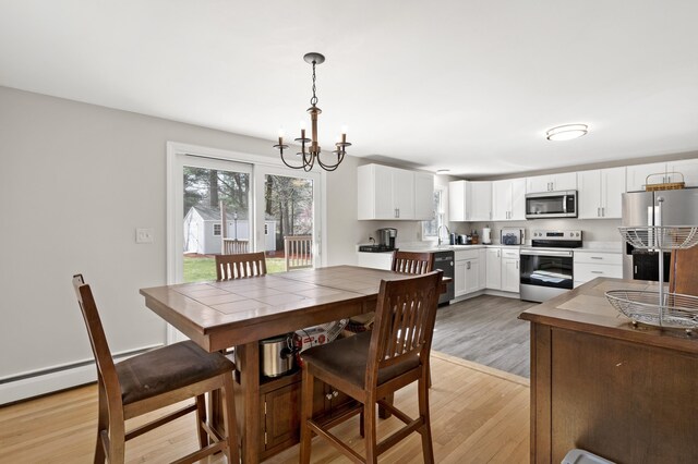 dining room featuring an inviting chandelier and light wood-style floors