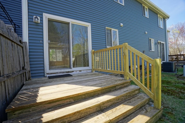 wooden deck featuring central air condition unit