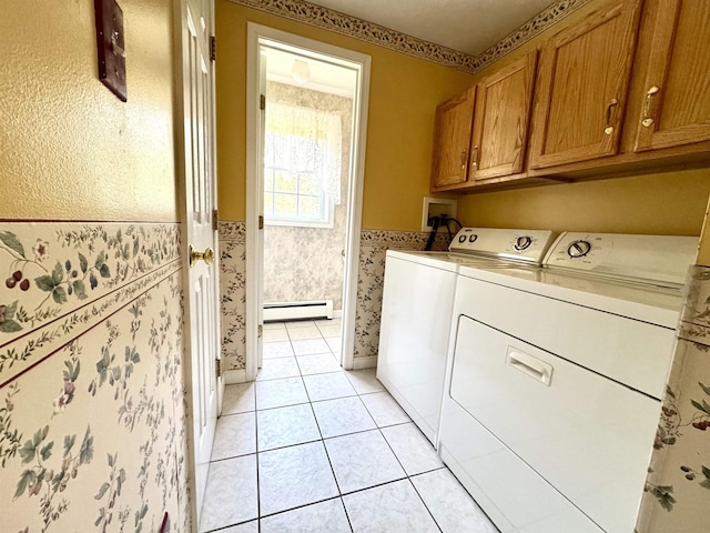 207 Blakely Farm Rd, Colebrook, NH 03576 - washroom with washer and dryer, a wainscoted wall, cabinet space, and light tile patterned flooring